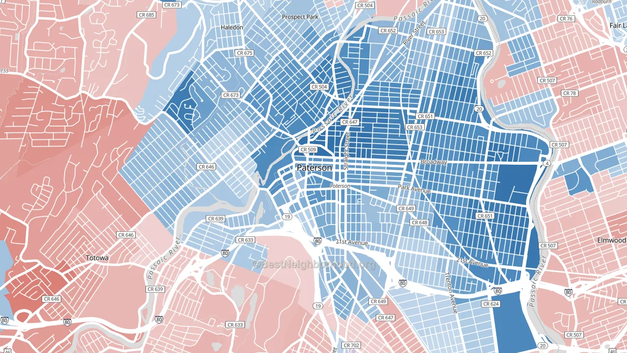 07505, NJ block-group political-lean map