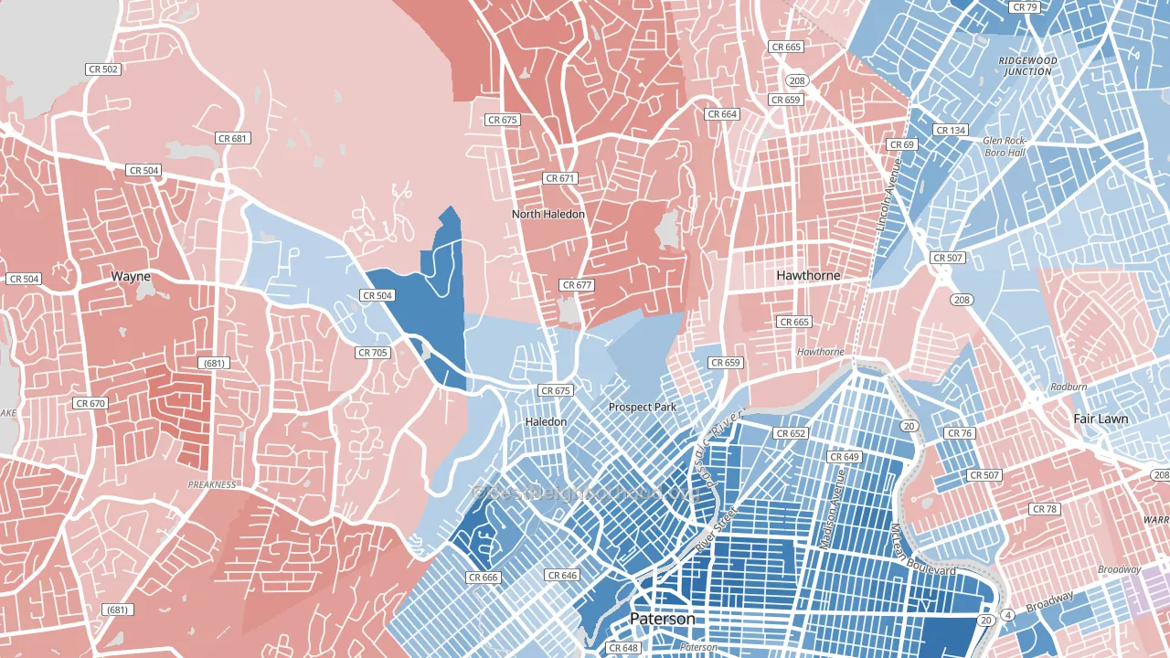 07508, NJ block-group political-lean map