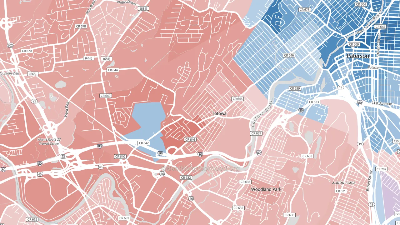 07512, NJ block-group political-lean map