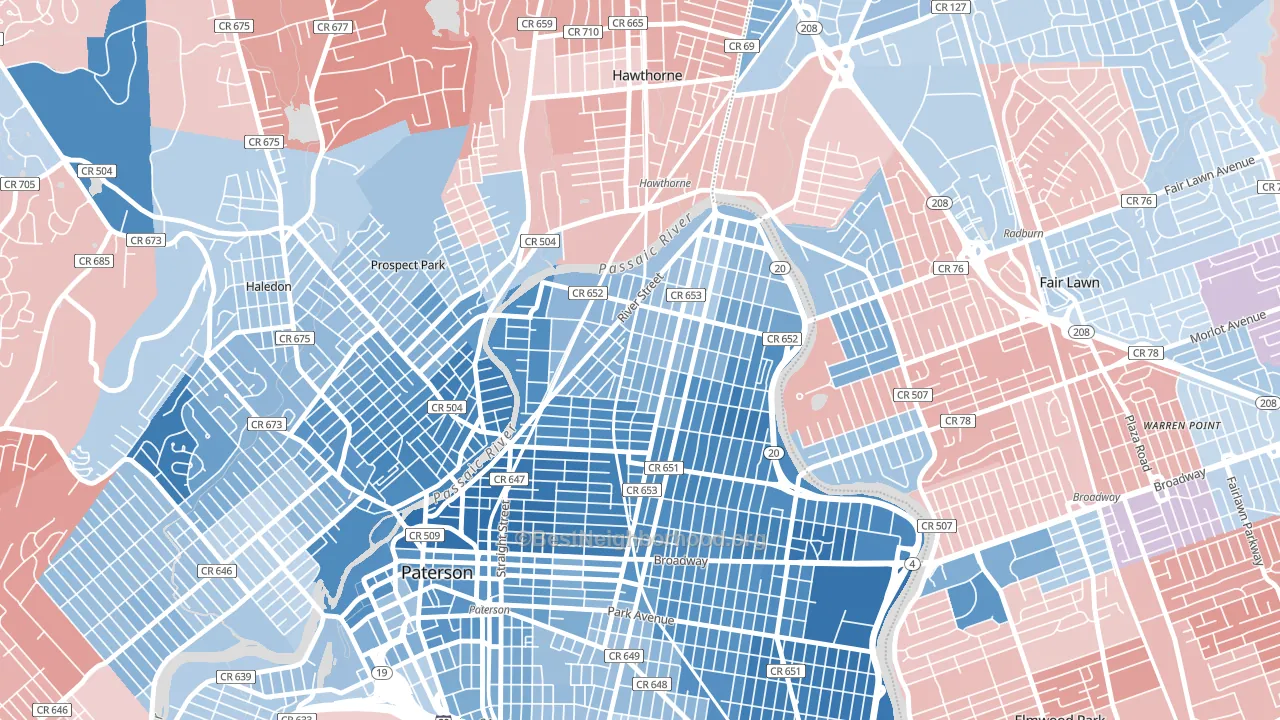 07524, NJ block-group political-lean map