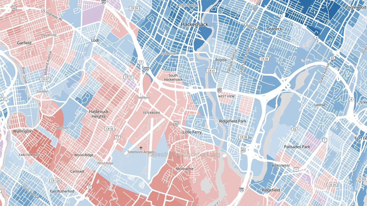 07606, NJ block-group political-lean map