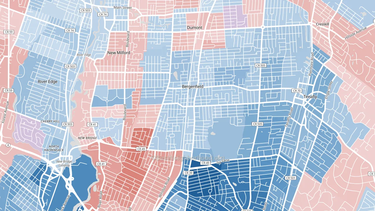 07621, NJ block-group political-lean map