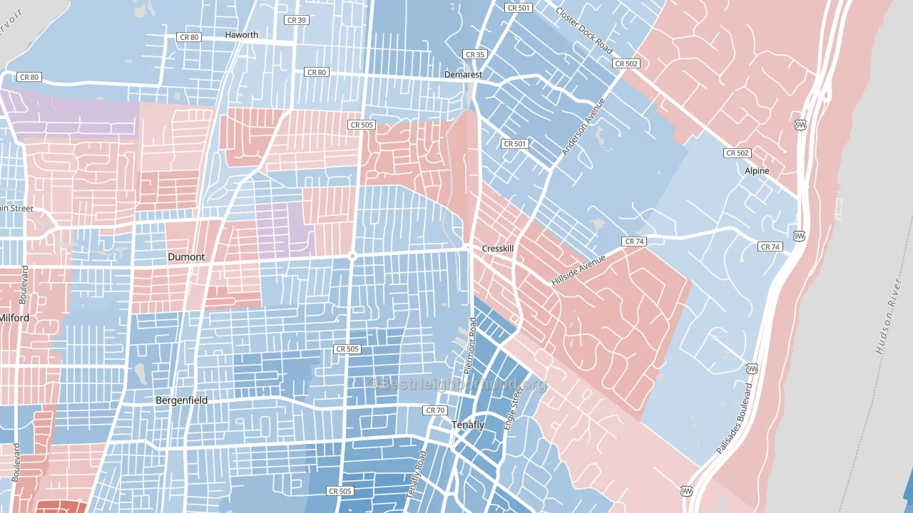 07626, NJ block-group political-lean map