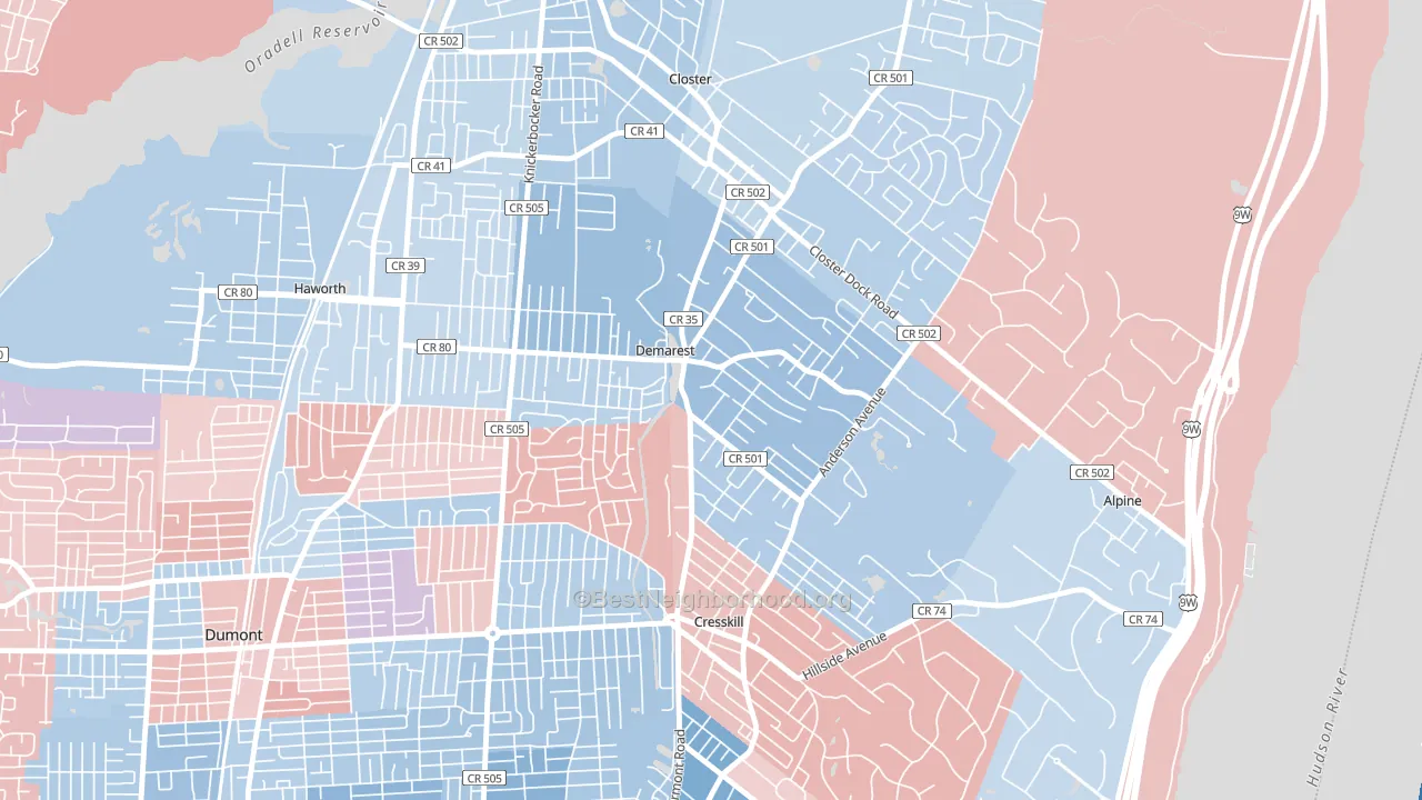 07627, NJ block-group political-lean map