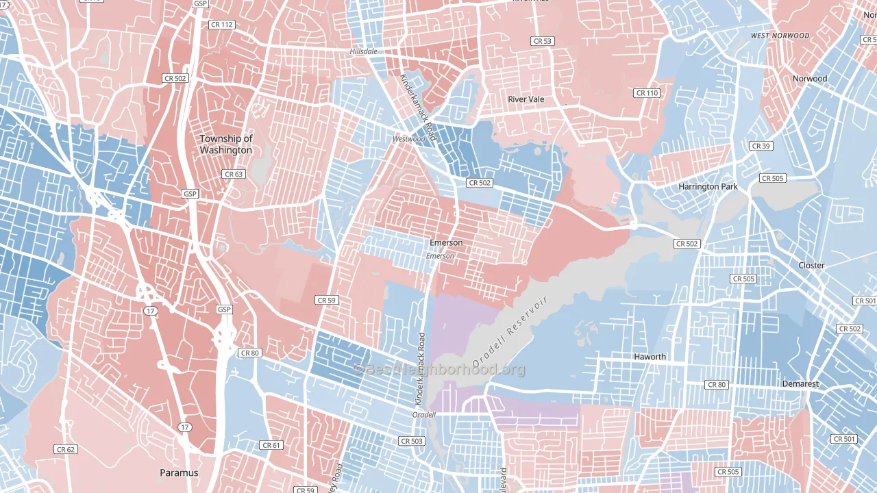07630, NJ block-group political-lean map