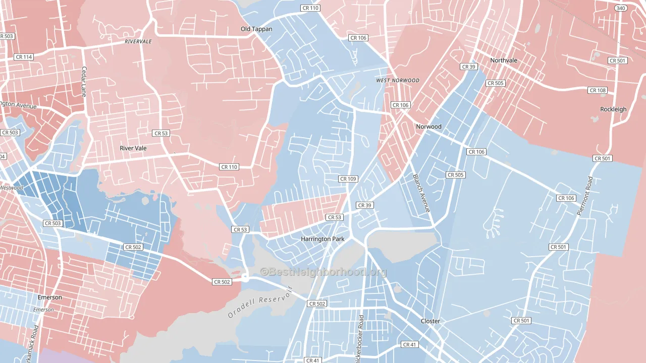 07640, NJ block-group political-lean map