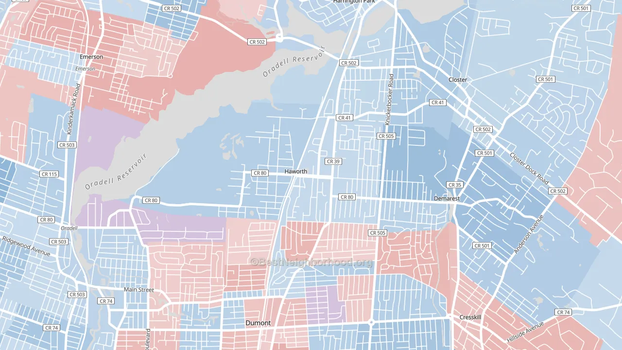 07641, NJ block-group political-lean map