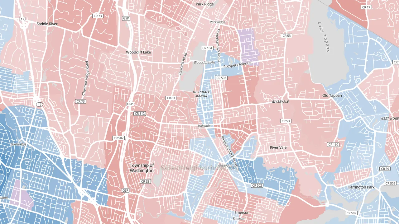 07642, NJ block-group political-lean map