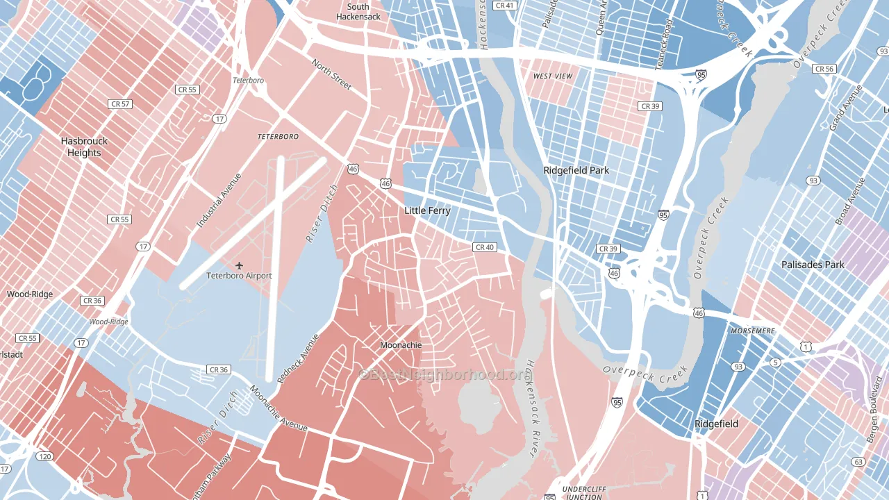 07643, NJ block-group political-lean map