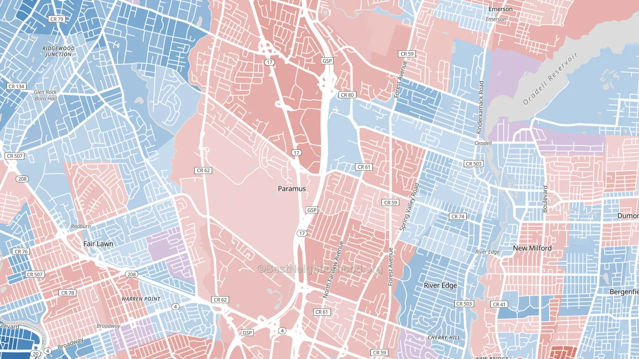 07652, NJ block-group political-lean map
