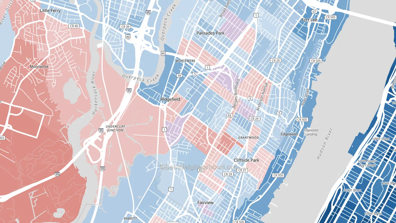 07657, NJ block-group political-lean map
