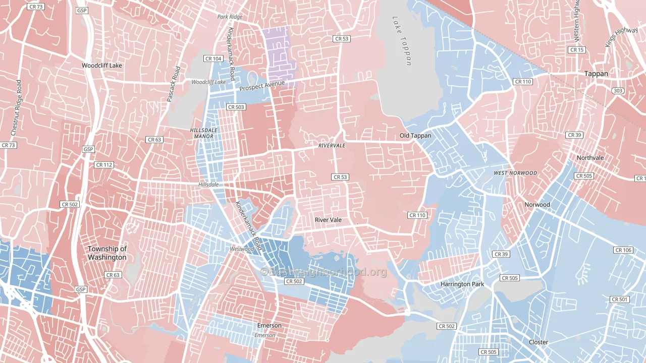 07675, NJ block-group political-lean map
