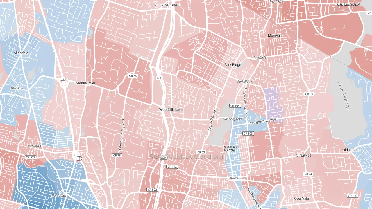 07677, NJ block-group political-lean map