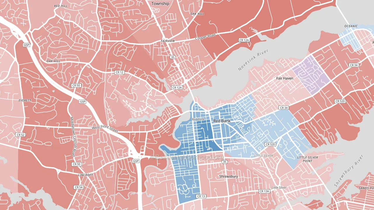 07701, NJ block-group political-lean map