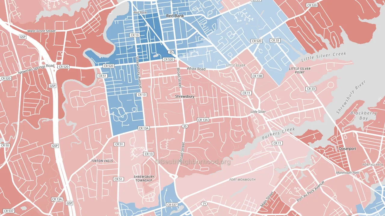 07702, NJ block-group political-lean map