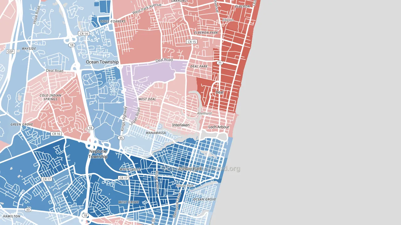 07711, NJ block-group political-lean map