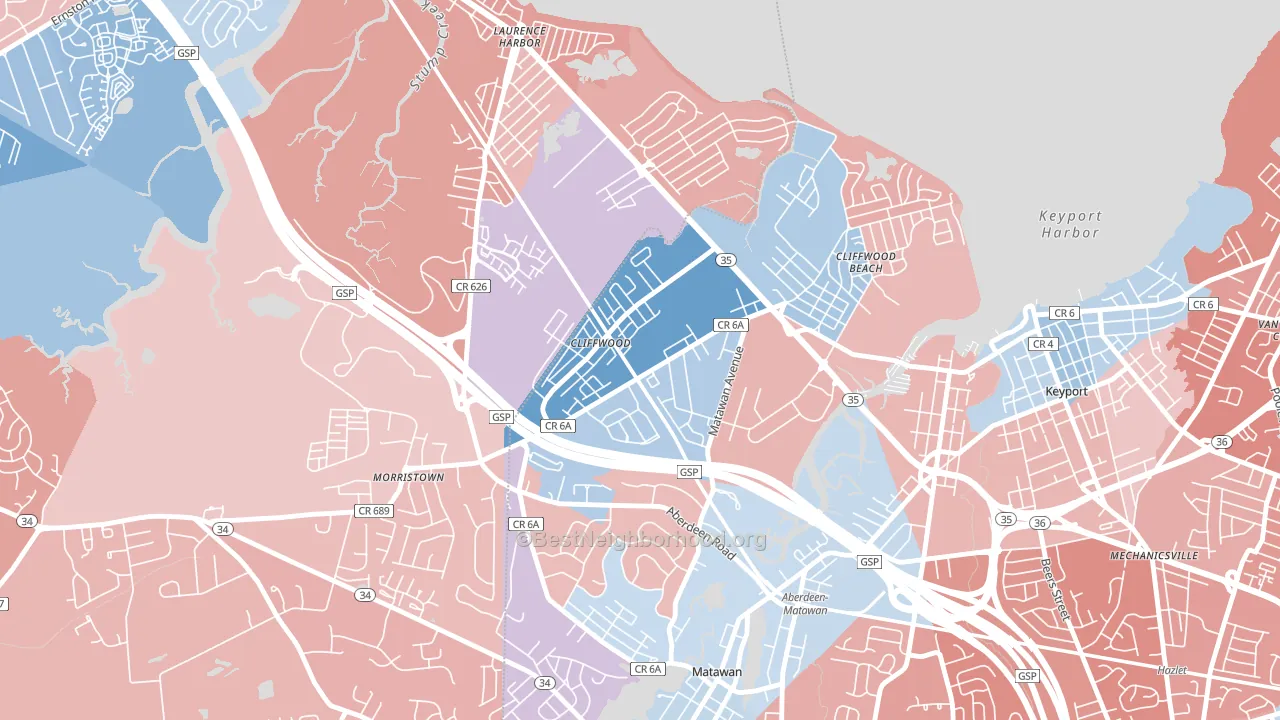 07721, NJ block-group political-lean map