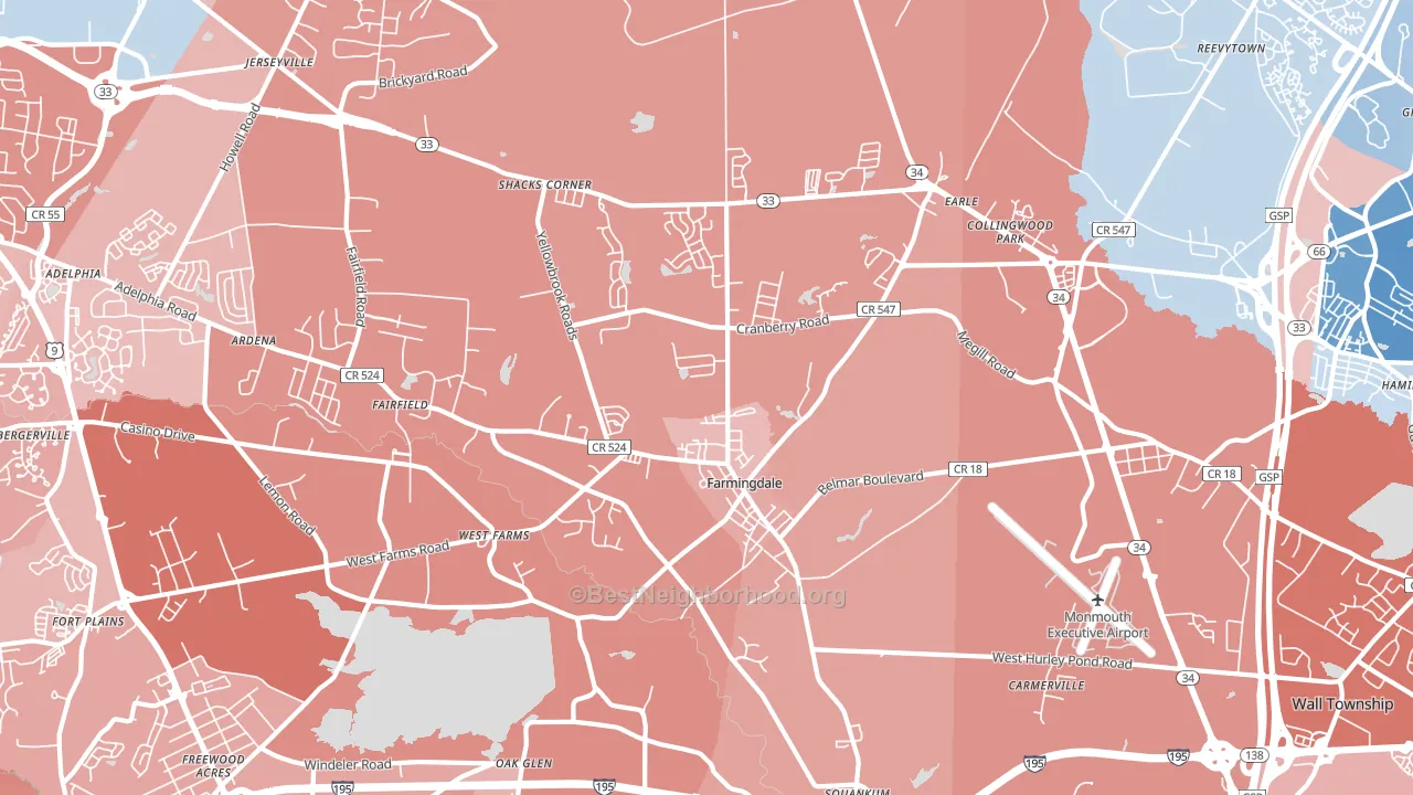 07727, NJ block-group political-lean map