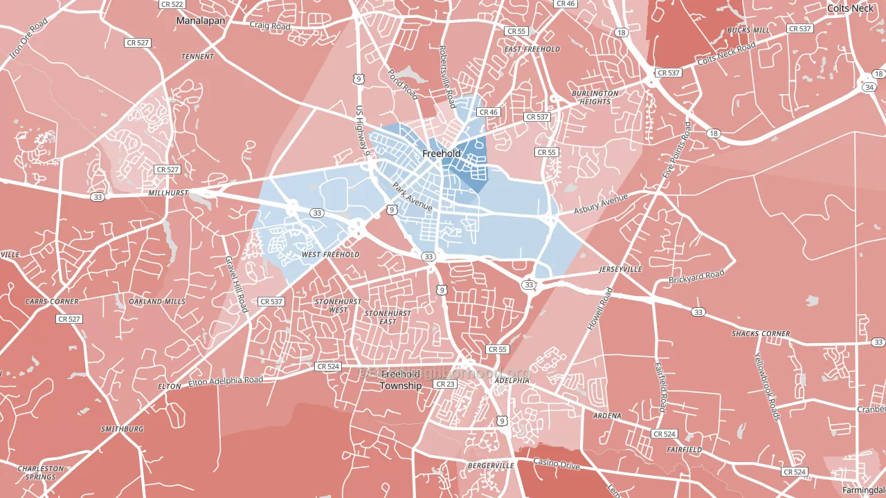 07728, NJ block-group political-lean map