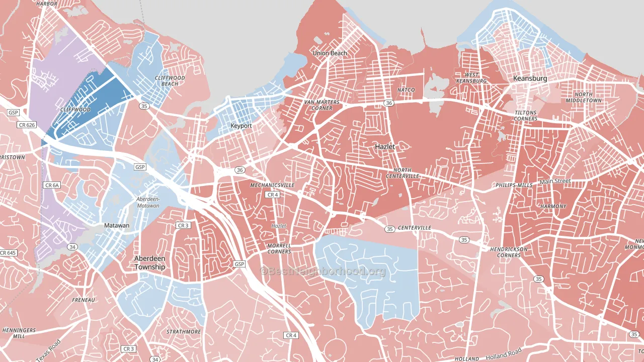 07730, NJ block-group political-lean map