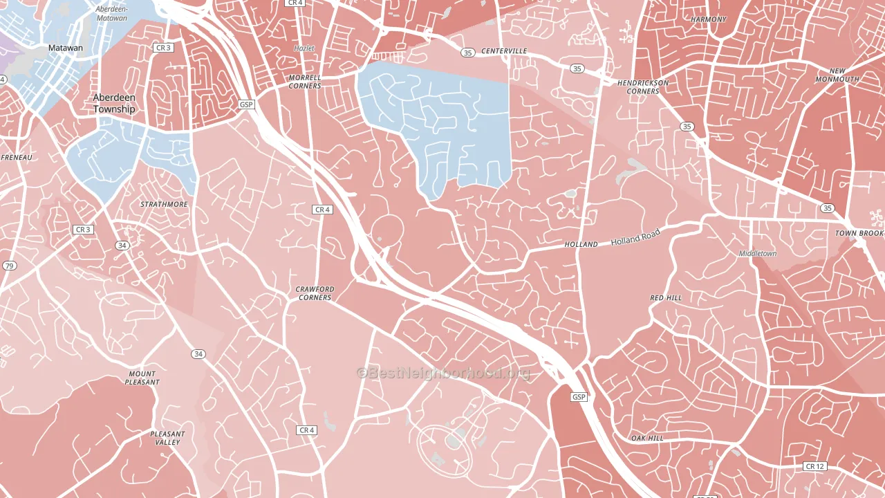 07733, NJ block-group political-lean map
