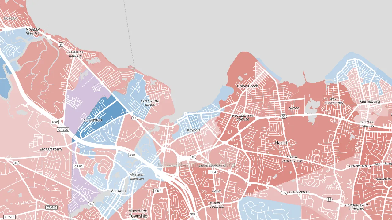 07735, NJ block-group political-lean map