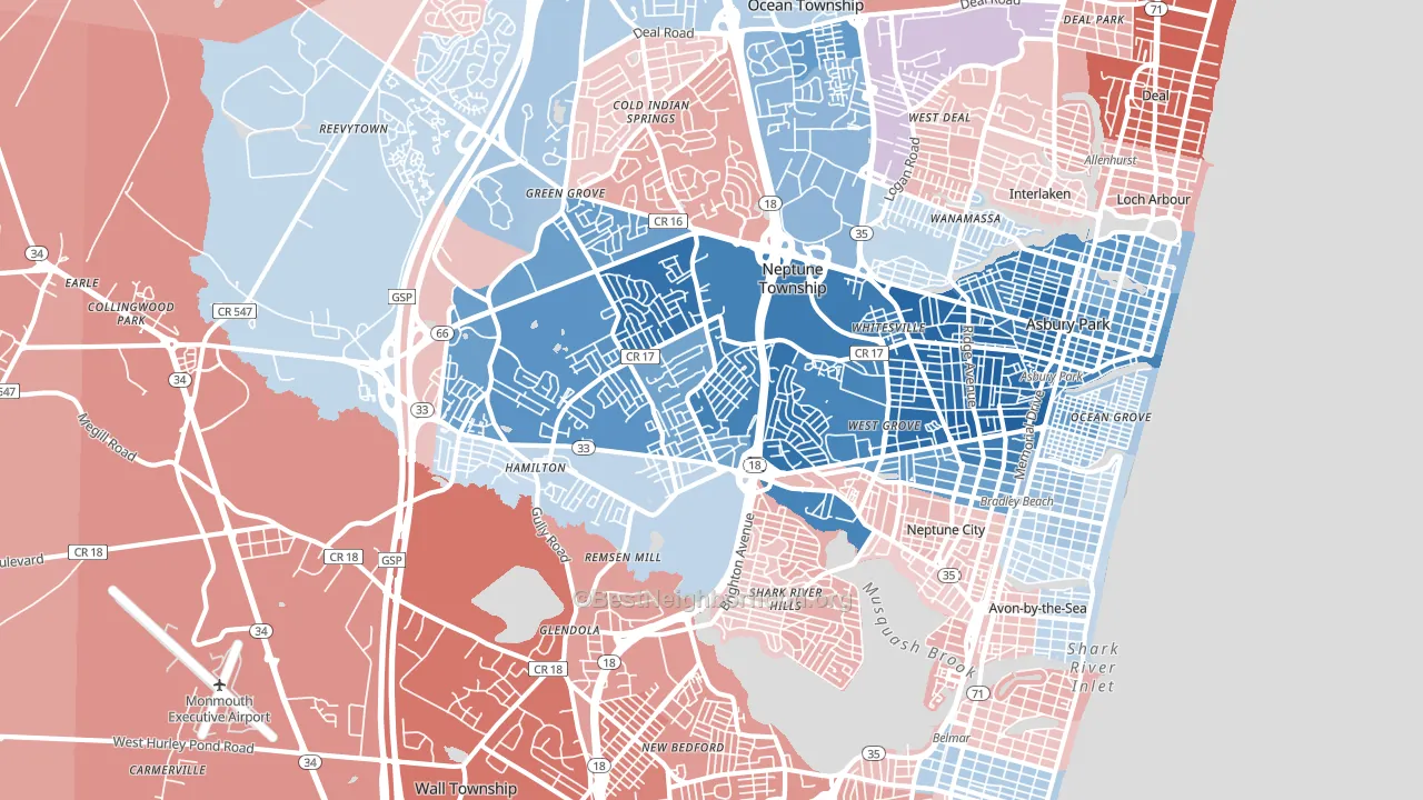 07753, NJ block-group political-lean map
