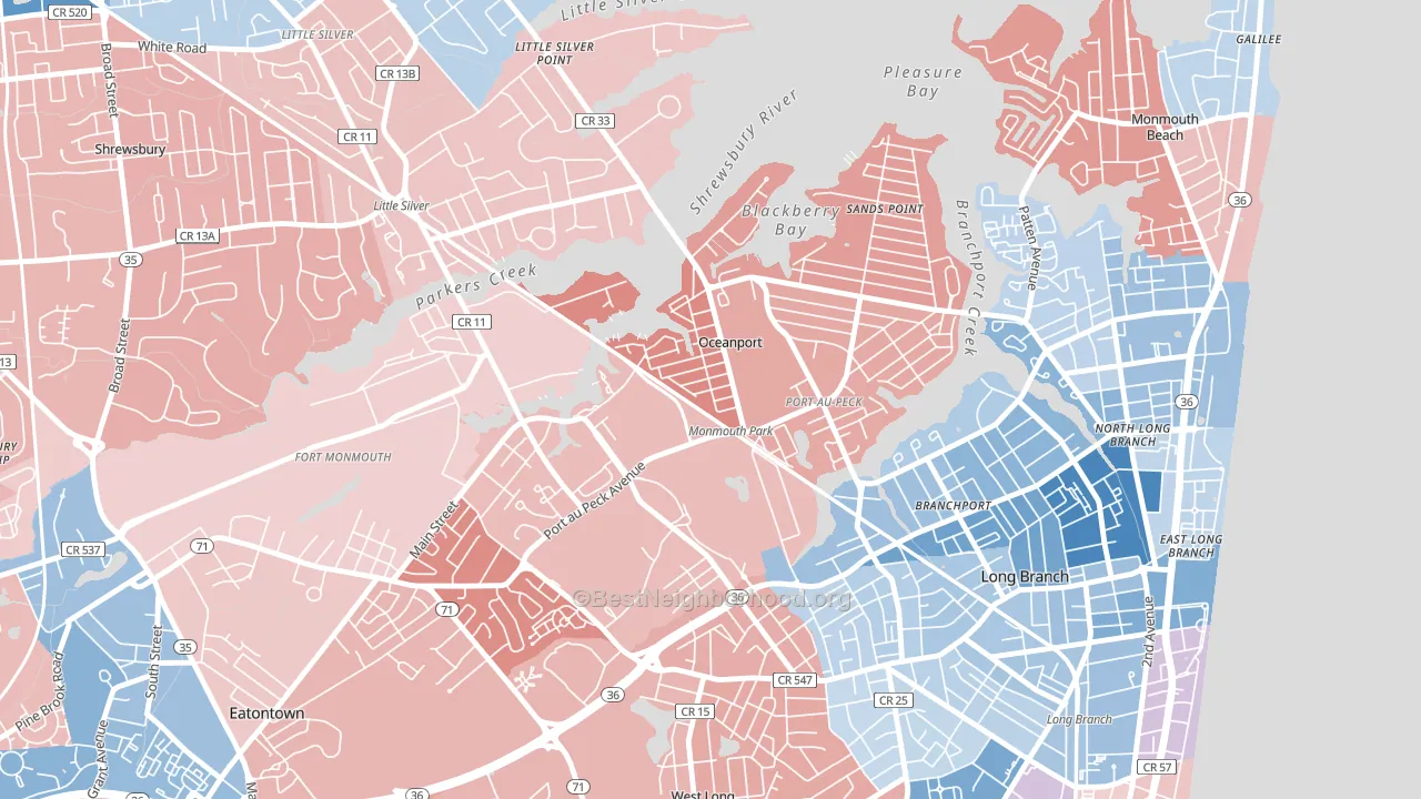 07757, NJ block-group political-lean map