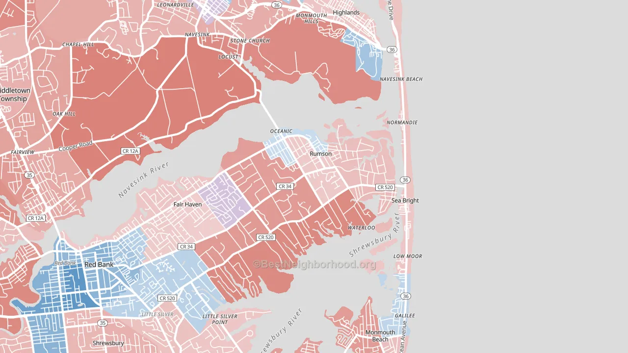 07760, NJ block-group political-lean map
