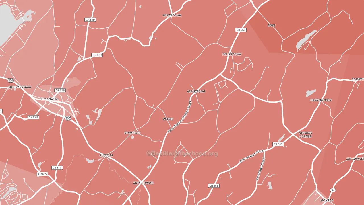 07822, NJ block-group political-lean map