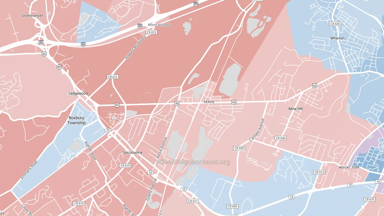 07847, NJ block-group political-lean map