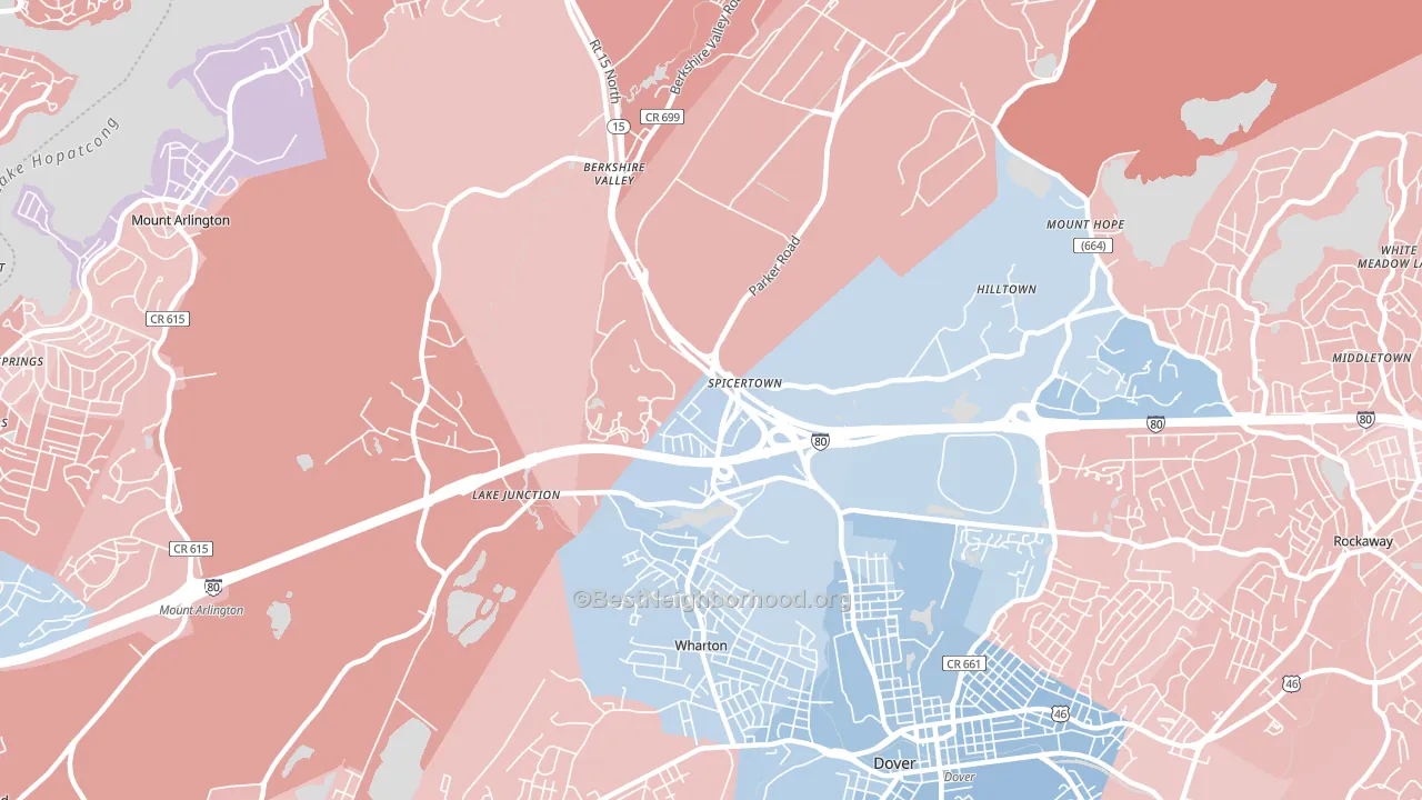 07885, NJ block-group political-lean map