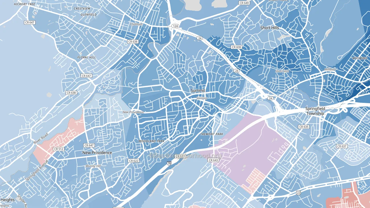07901, NJ block-group political-lean map