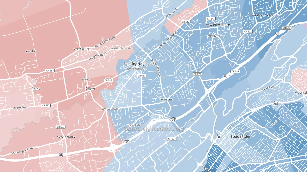 07922, NJ block-group political-lean map