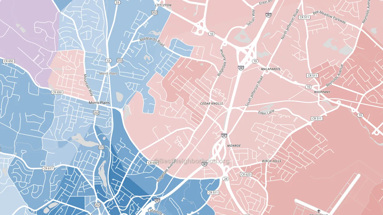 07927, NJ block-group political-lean map
