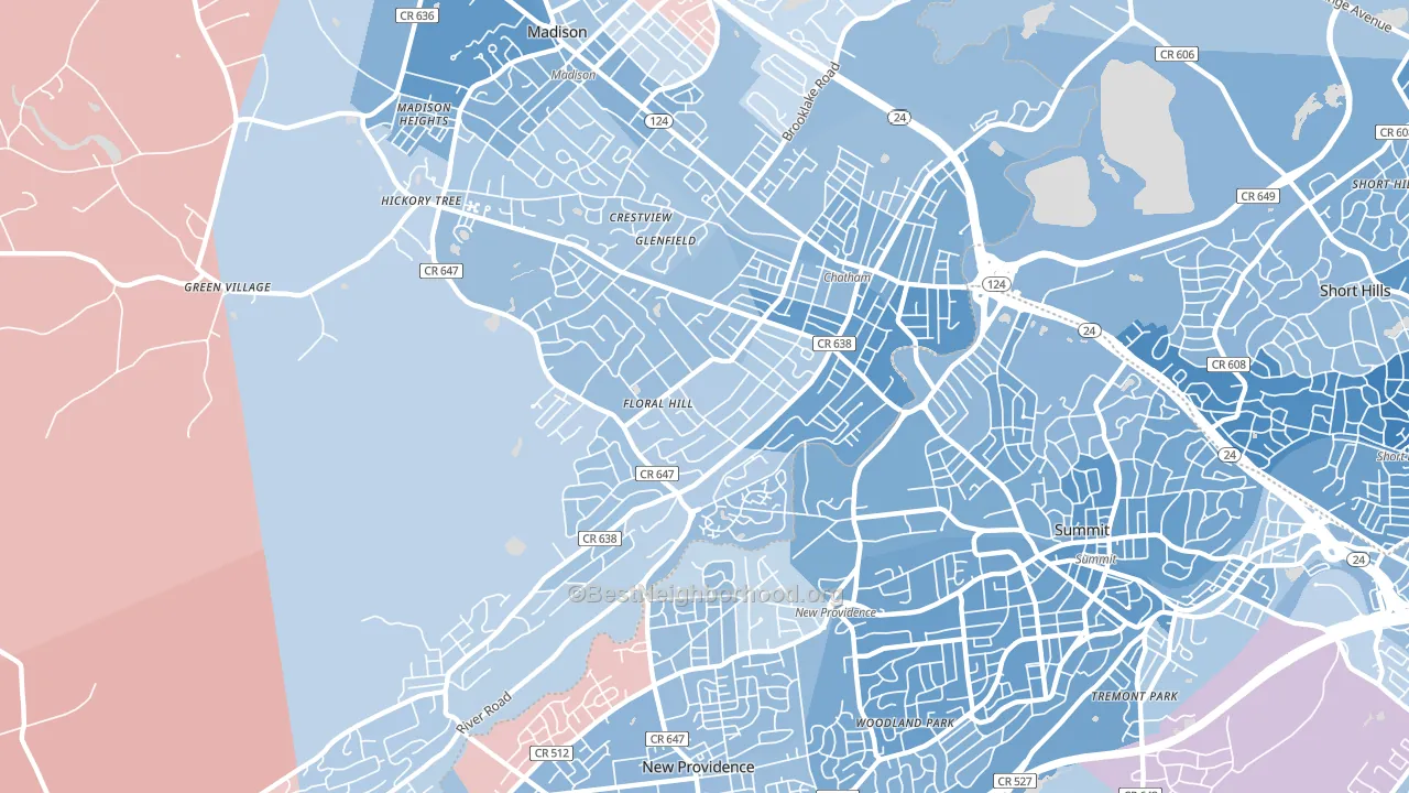 07928, NJ block-group political-lean map