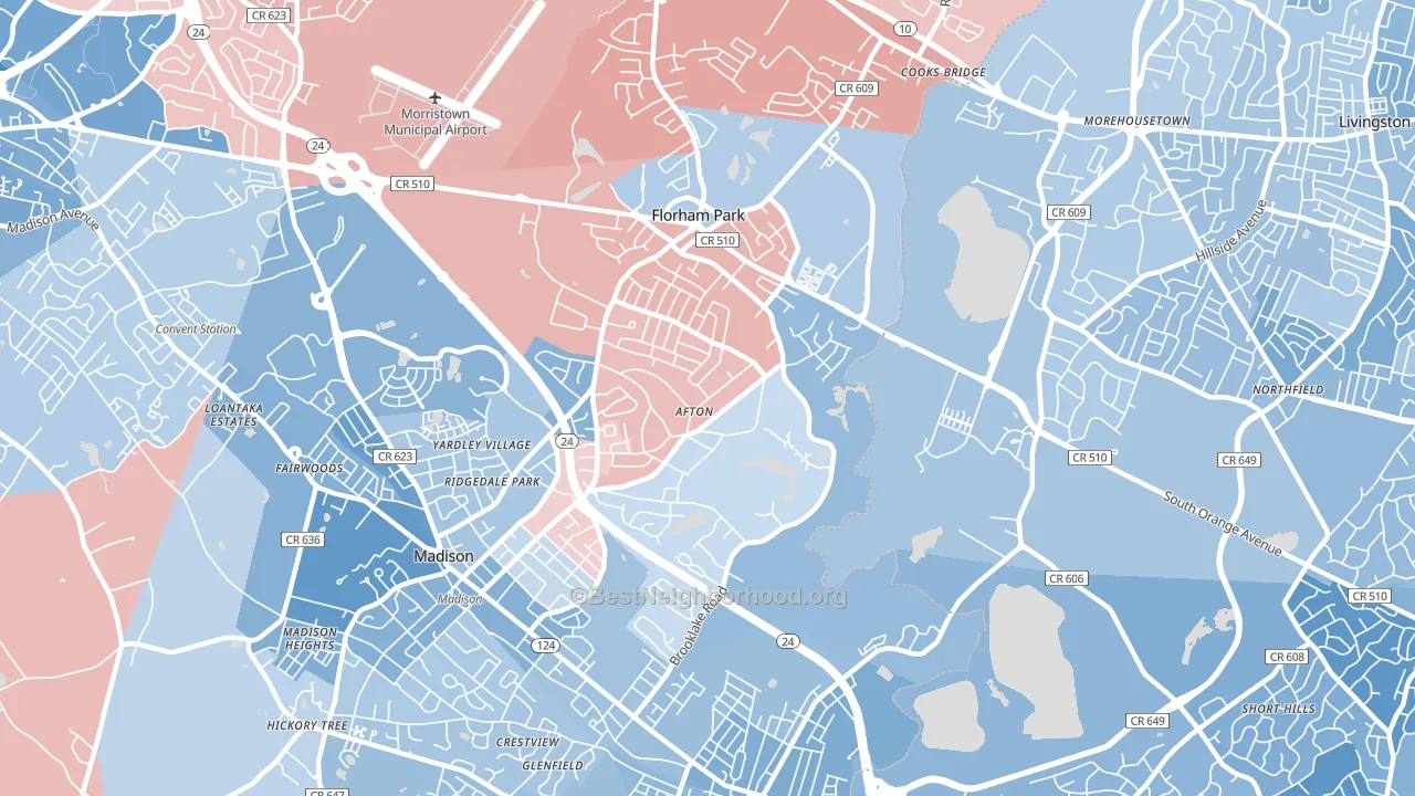 07932, NJ block-group political-lean map