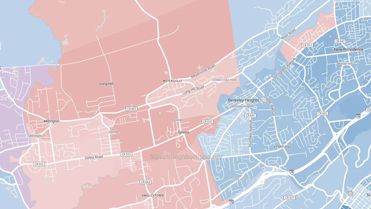 07933, NJ block-group political-lean map