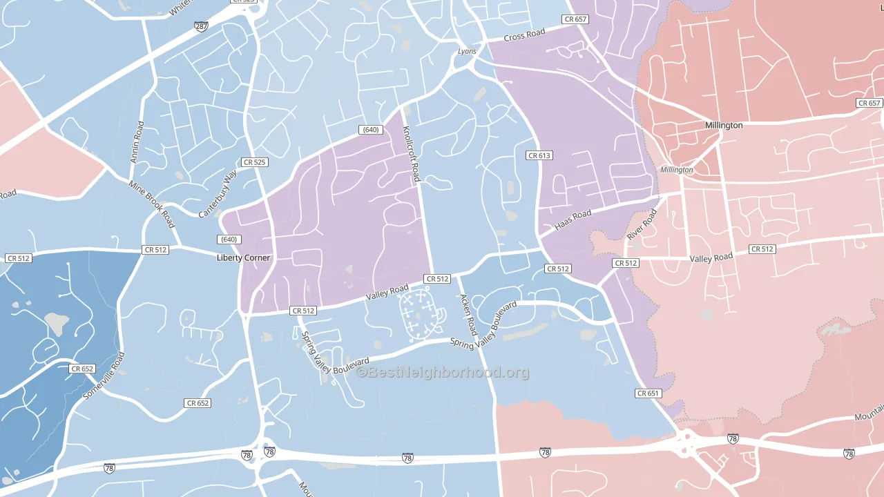 07939, NJ block-group political-lean map