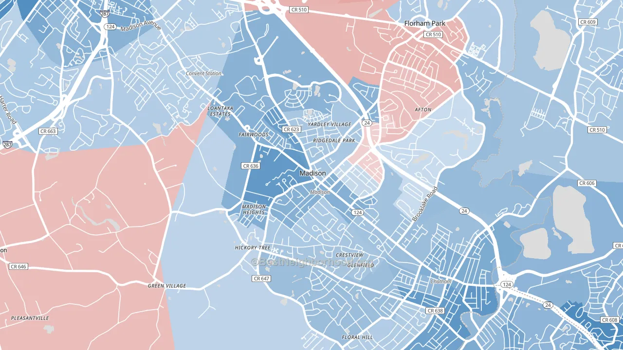 07940, NJ block-group political-lean map