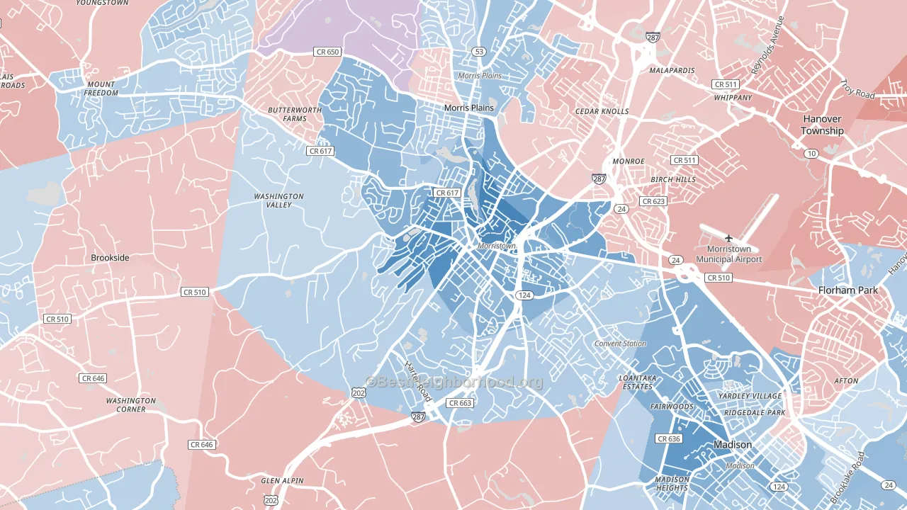 07960, NJ block-group political-lean map