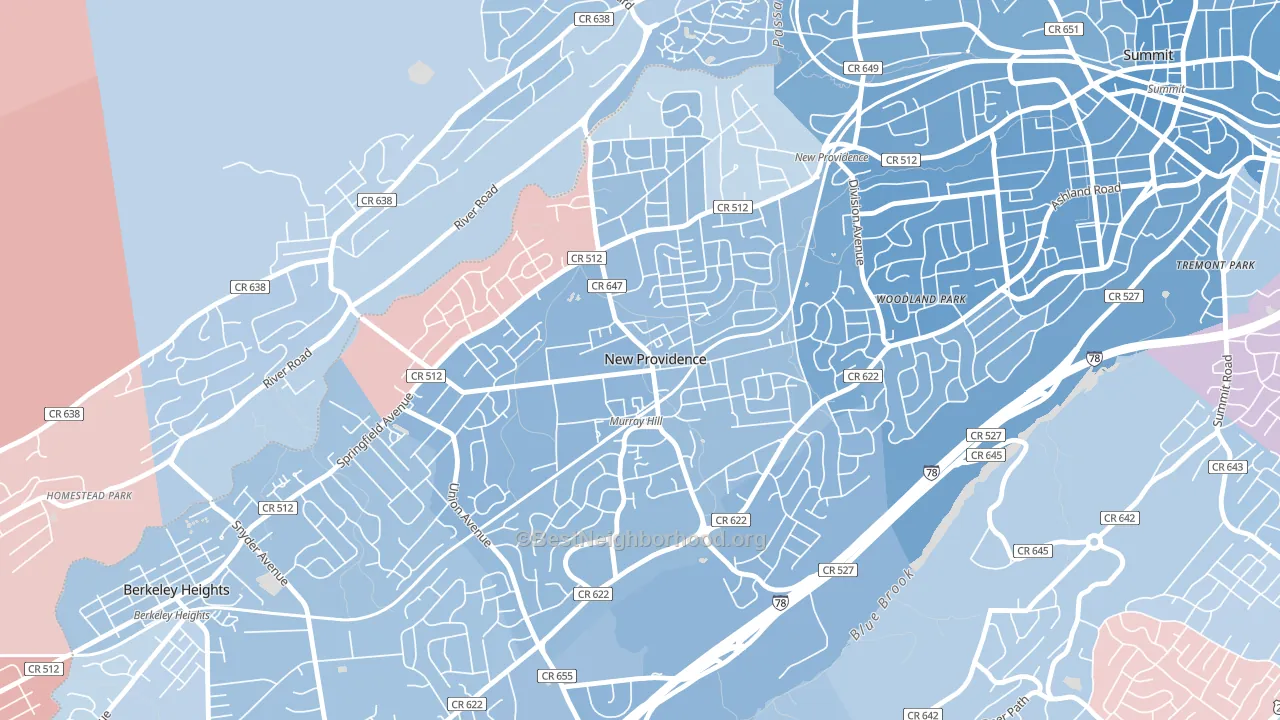 07974, NJ block-group political-lean map