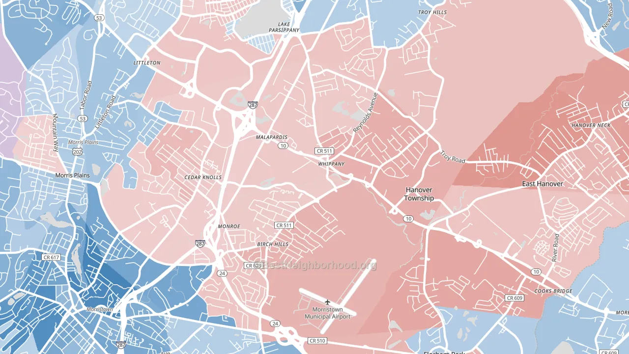 07981, NJ block-group political-lean map