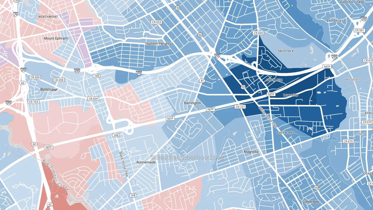 08007, NJ block-group political-lean map