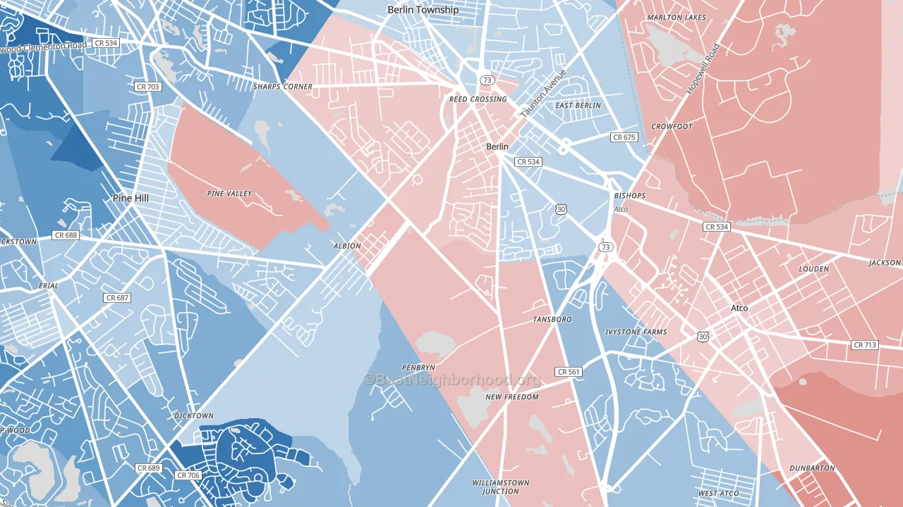 08009, NJ block-group political-lean map
