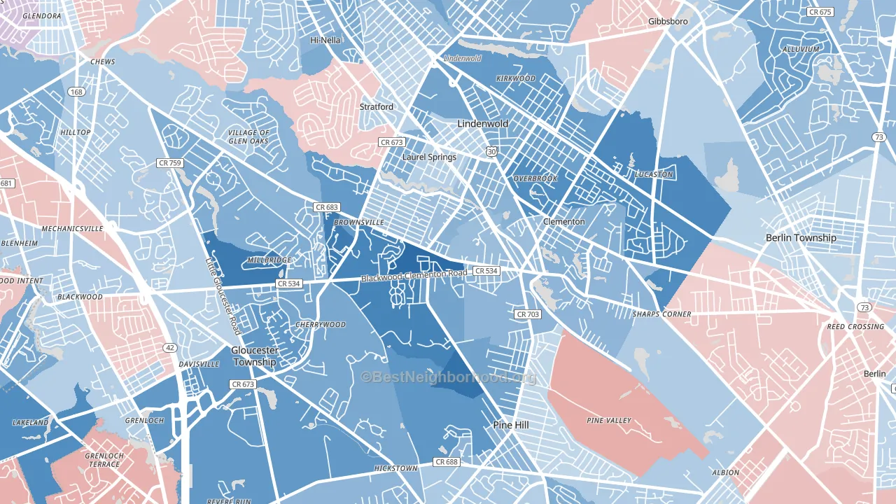 08021, NJ block-group political-lean map