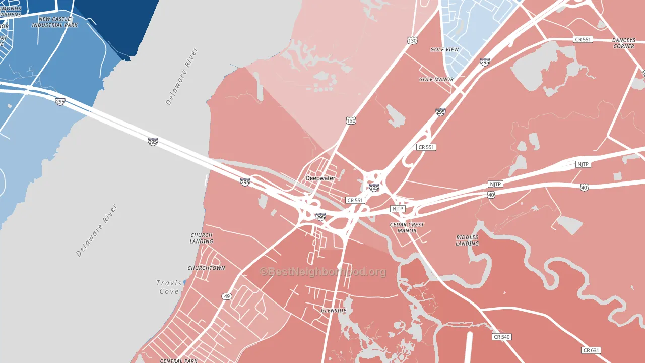08023, NJ block-group political-lean map