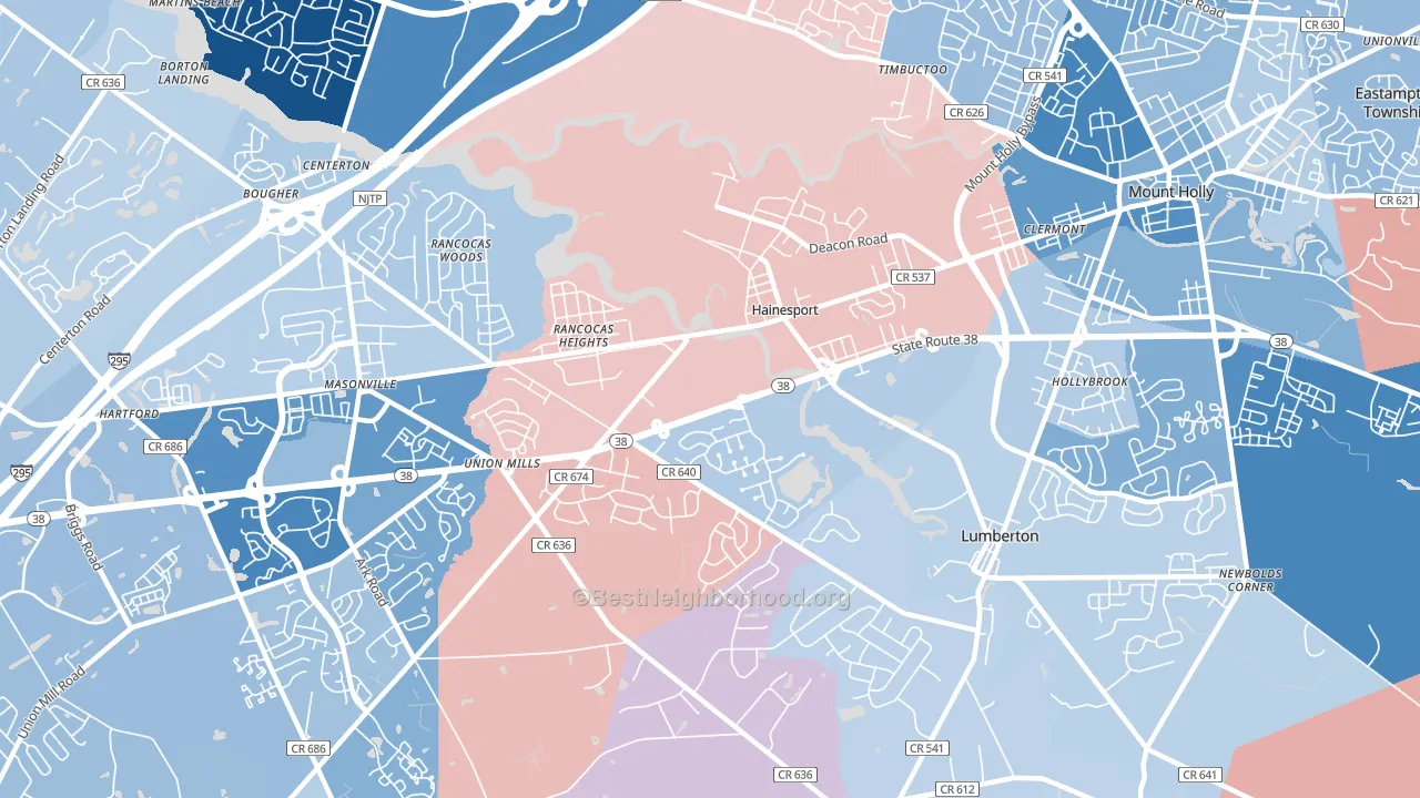 08036, NJ block-group political-lean map