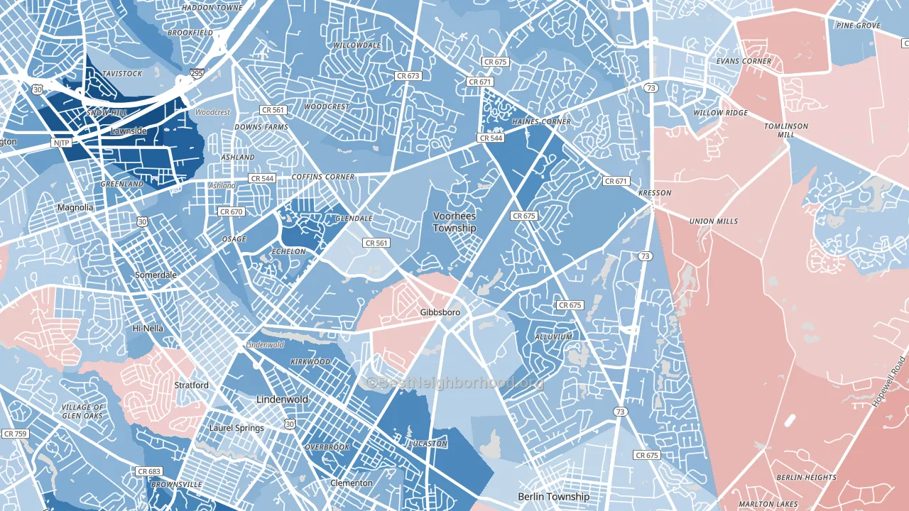 08043, NJ block-group political-lean map
