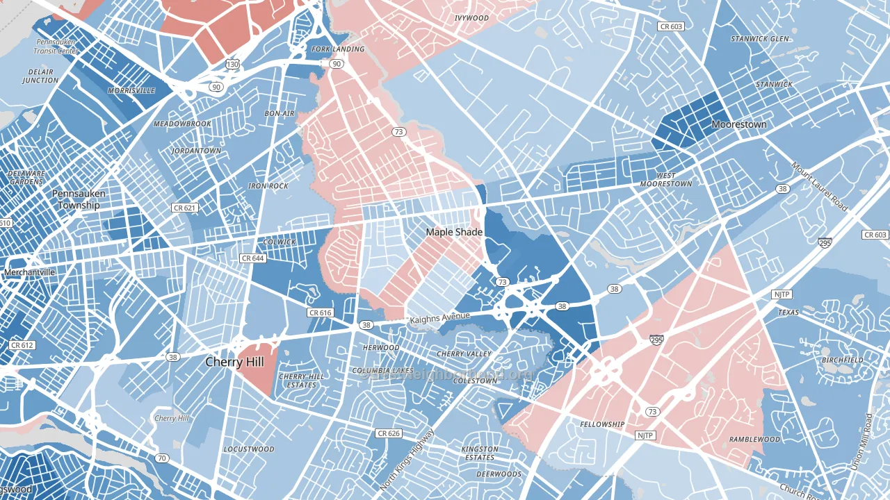 08052, NJ block-group political-lean map